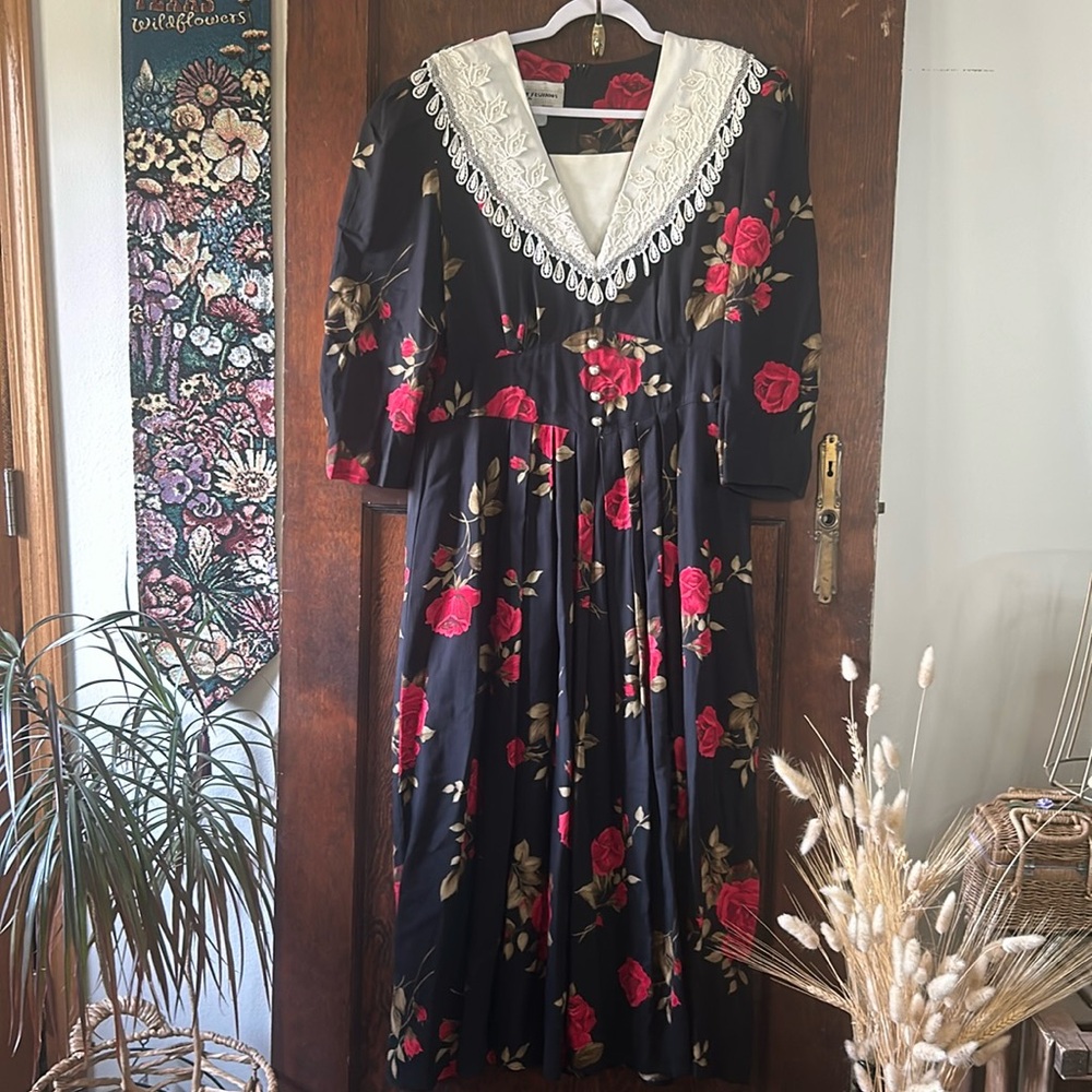 Vintage 1980’s S.L Fashions Rose Dress size 14